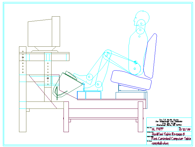 Fifth revision in modification design of existing computer table after first trial with client including drawings of mouse stand